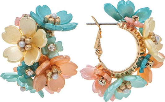 Gold Light Multicolor Flower Bunch Hoop Earring