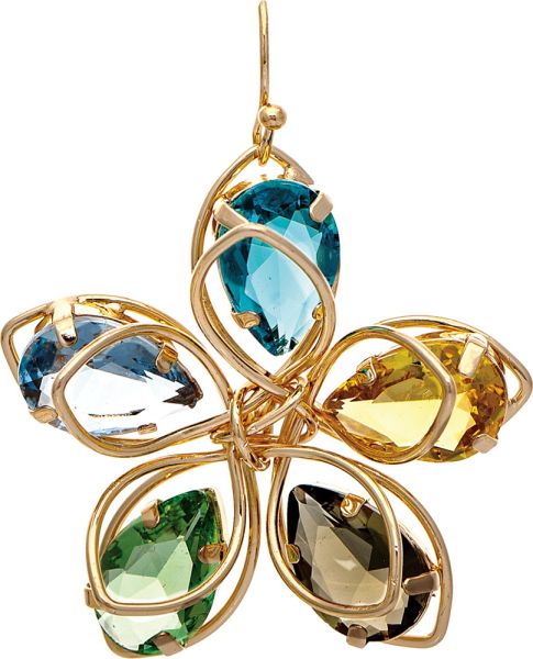 Gold Wire Jewel Tone Glass Flower Earring