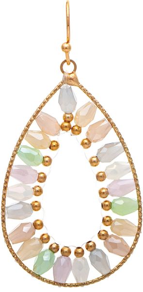 Gold Light Multicolor Barrel bead Teardrop Earring