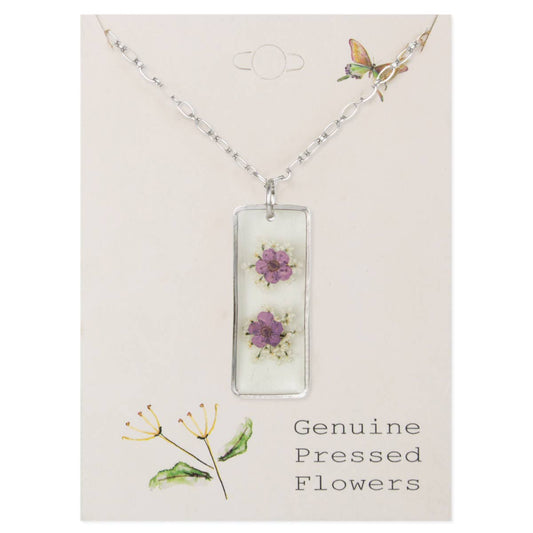 Purple Silver Bar Dried Flower Necklace