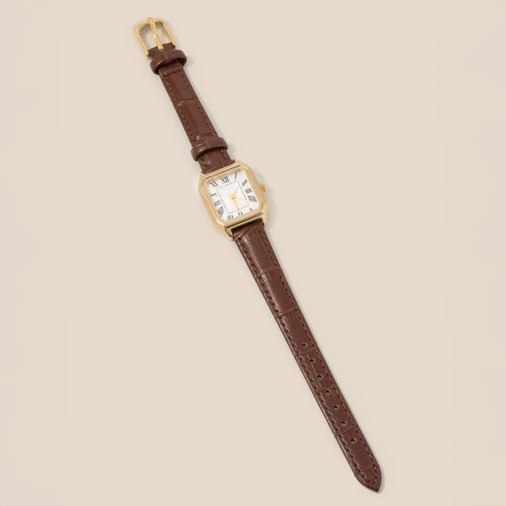Vintage Square Leather Strap Watch