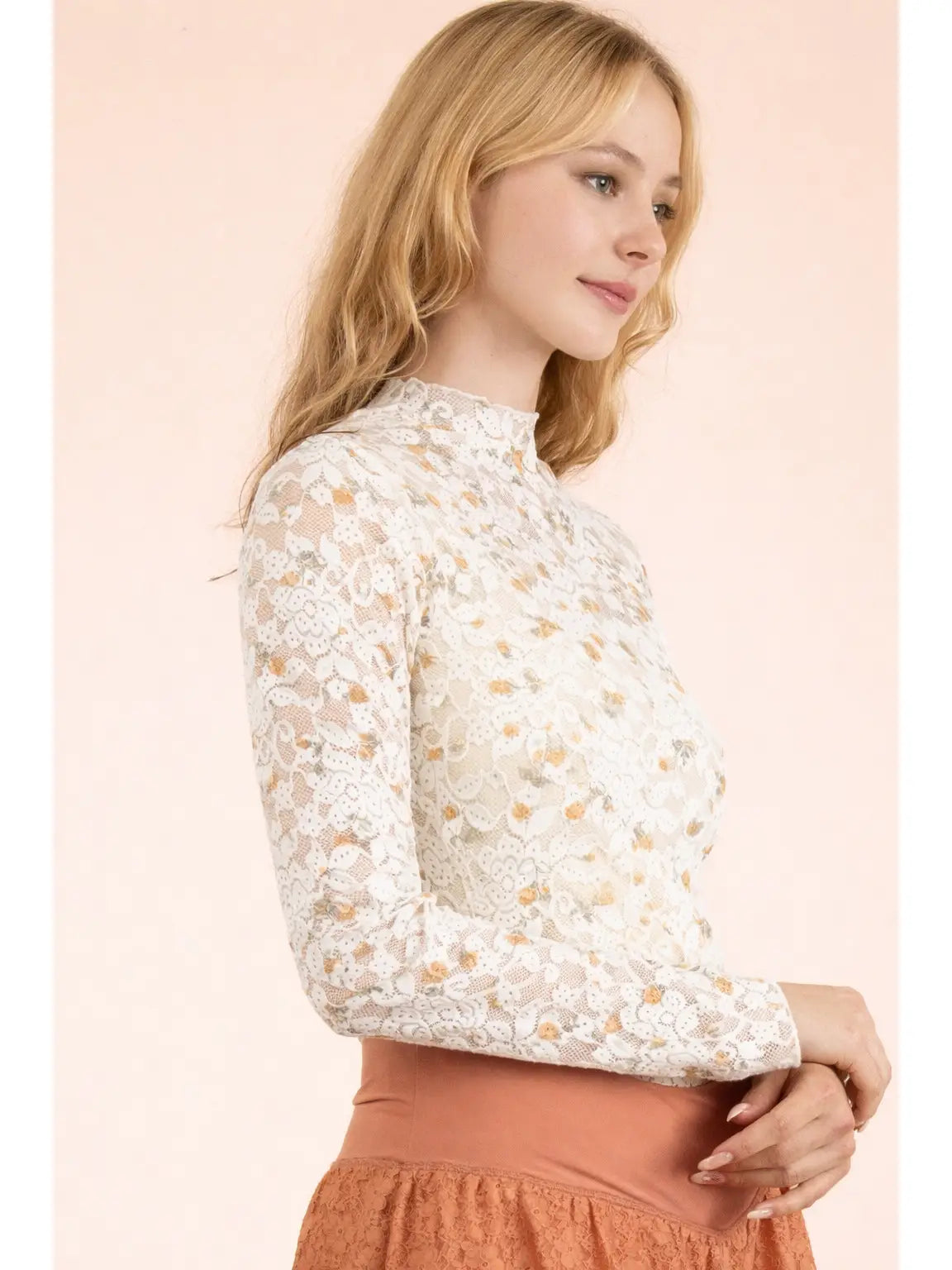 Sheer Mesh Lace Knit Top
