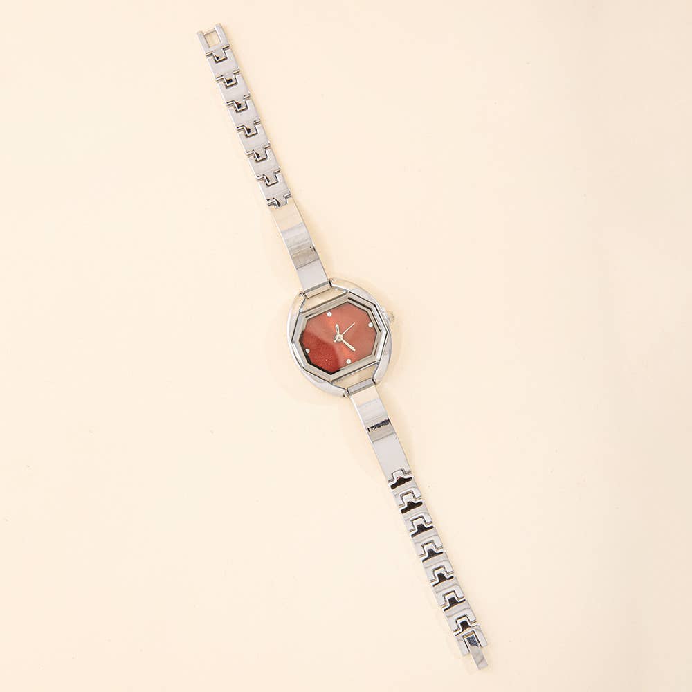 Octagon Face Half Bangle Link Bracelet Watch