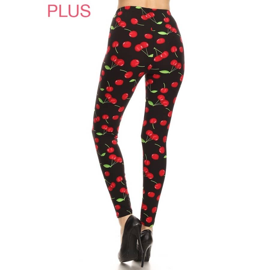 Plus Size Cherry Print Leggings