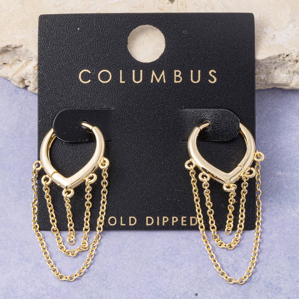 Gold Dipped Chain Fringe Pointed Huggie Earrings