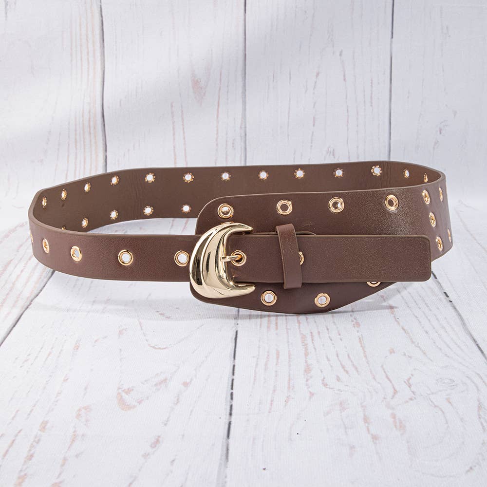 Wide Double Row Grommet Vegan Leather Belt