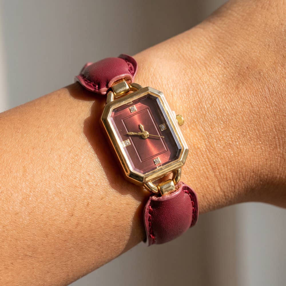 Vintage Octagon Leather Link Bracelet Watch
