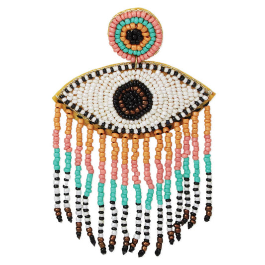 Beaded Evil Eye Fringe Earrings