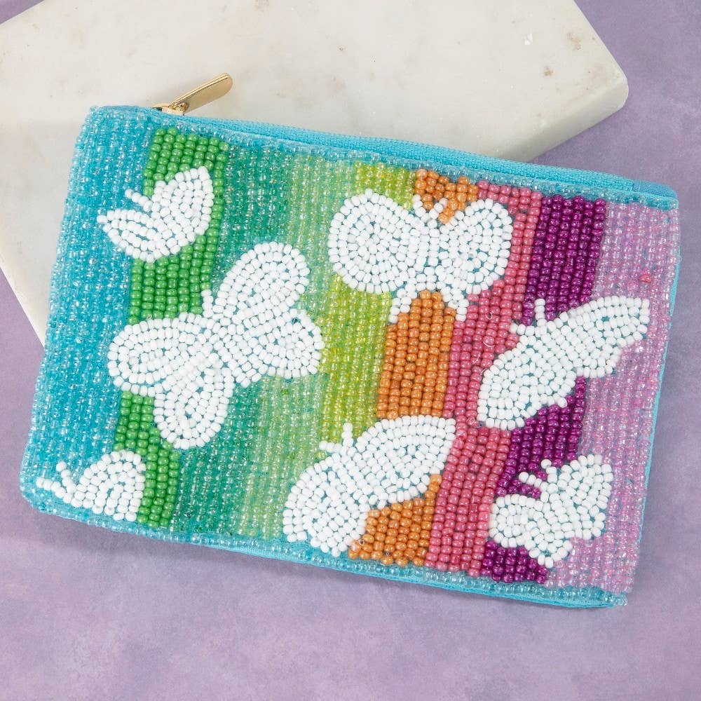 Rainbow Butterfly Beaded Coin Purse