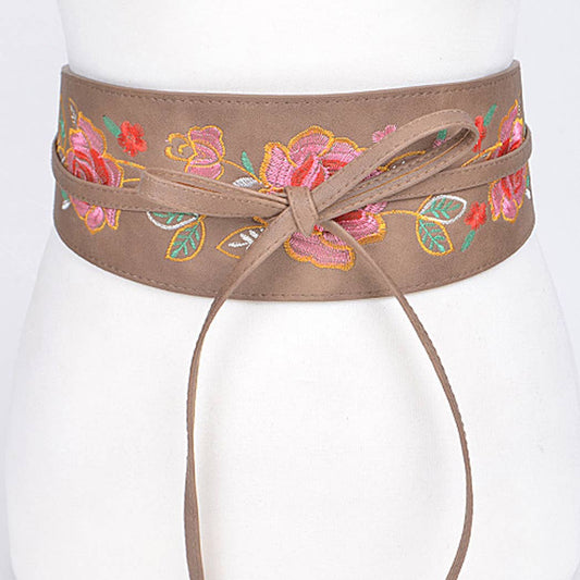 Thick Floral Khaki Wrap Belt