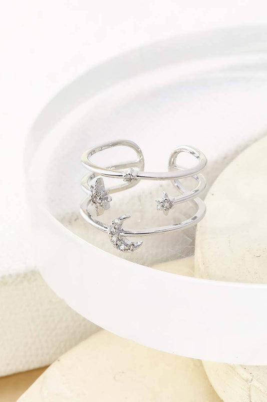 3 Line Star Moon Ring