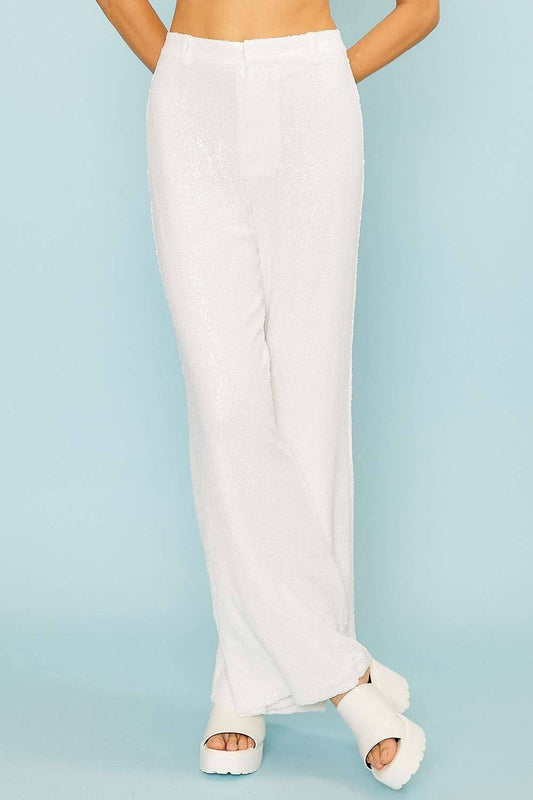 White Sequin Flare Pants