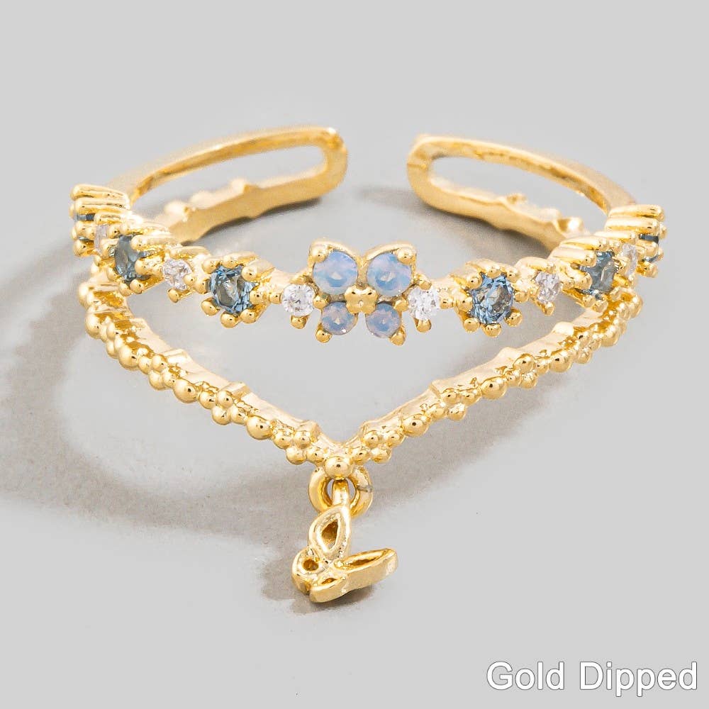 Gold Dipped Cz & Butterfly Double Row Ring