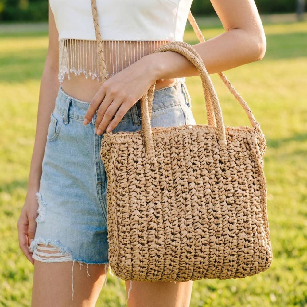 Raffia Braided Square Tote Bag