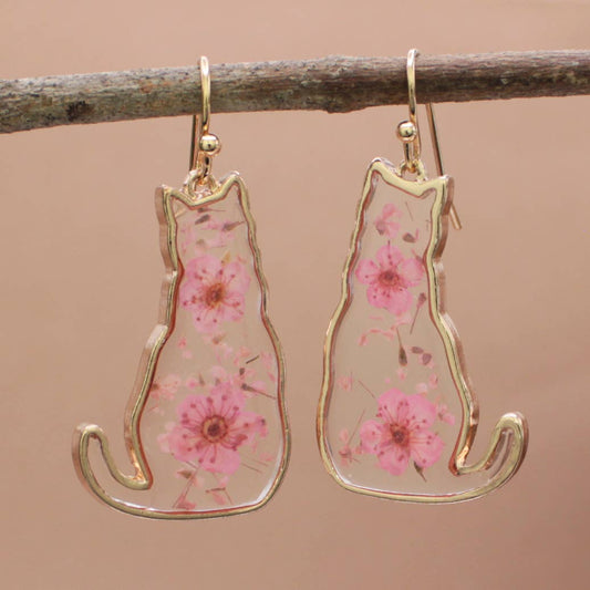 Feline Friend Dried Flower Earrings