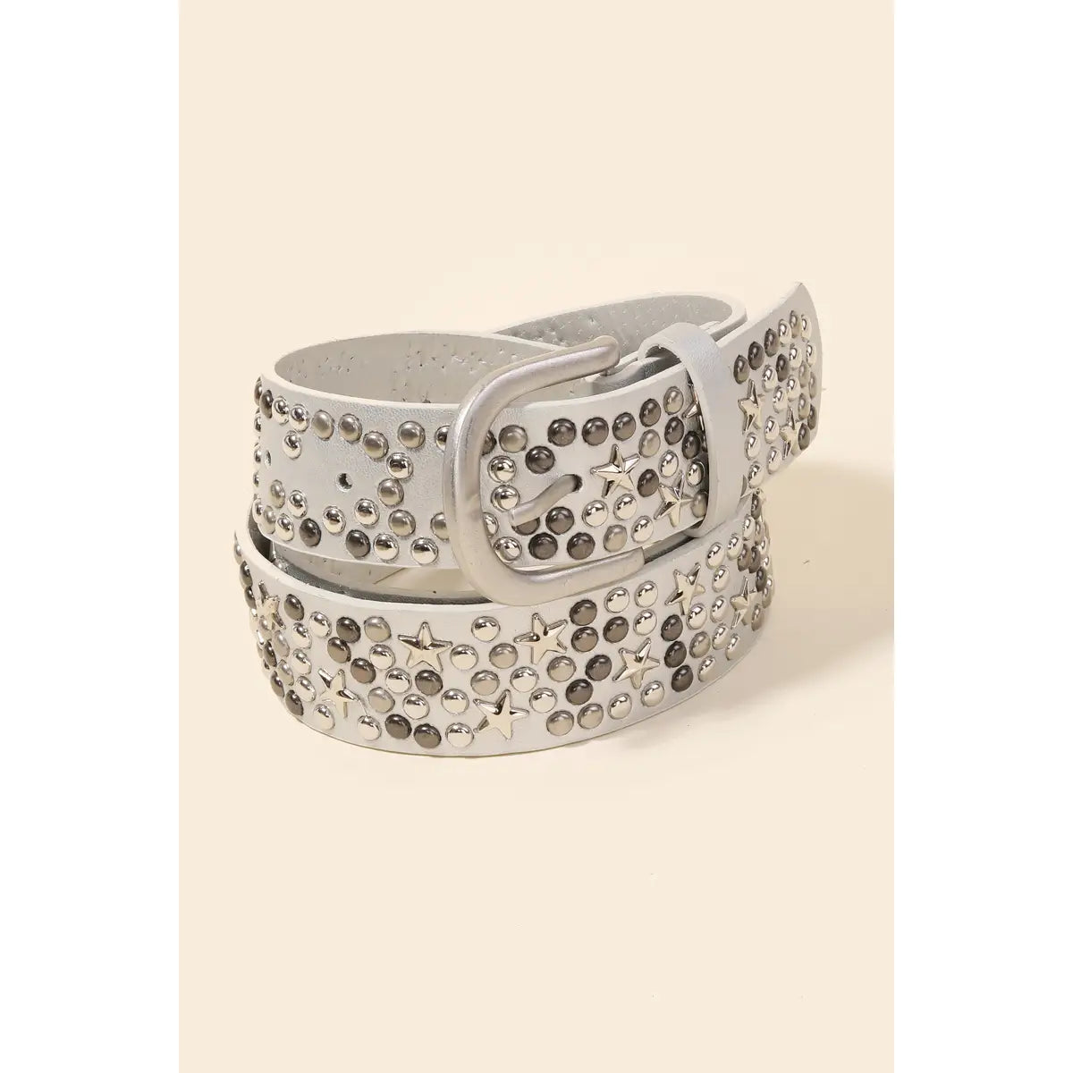 Metallic Stars And Stud Faux Leather Belt