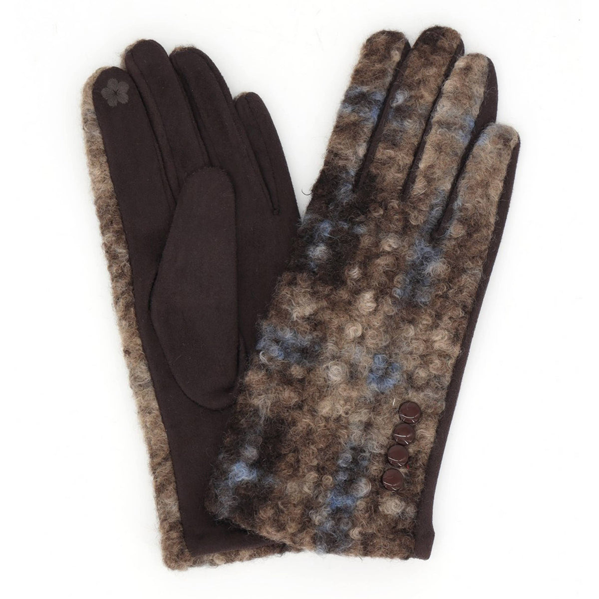 Boucle Checkered Side Buttons Touchscreen Gloves