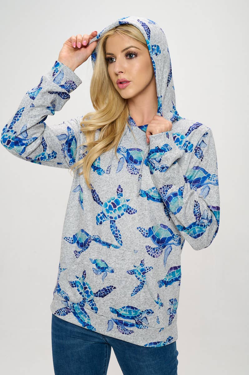 Summer Sea Turtle Print Hoodie