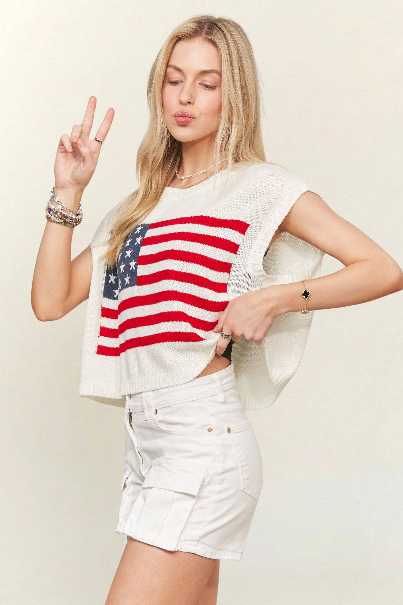 American Flag Knit Sweater Top