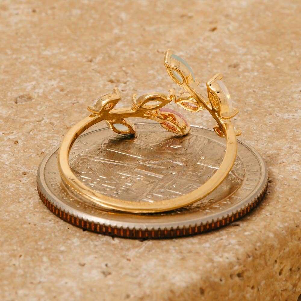 Gold Dipped Cz Open Band Leaves Ring