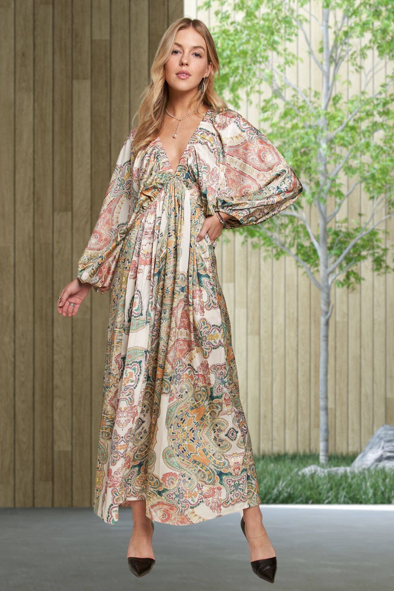 Batwing Boho Paisley Dress