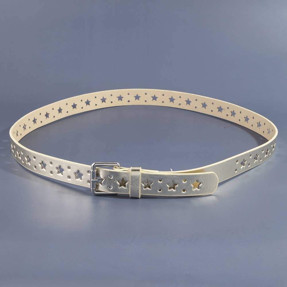 Metallic Star Cutout Leather Belt