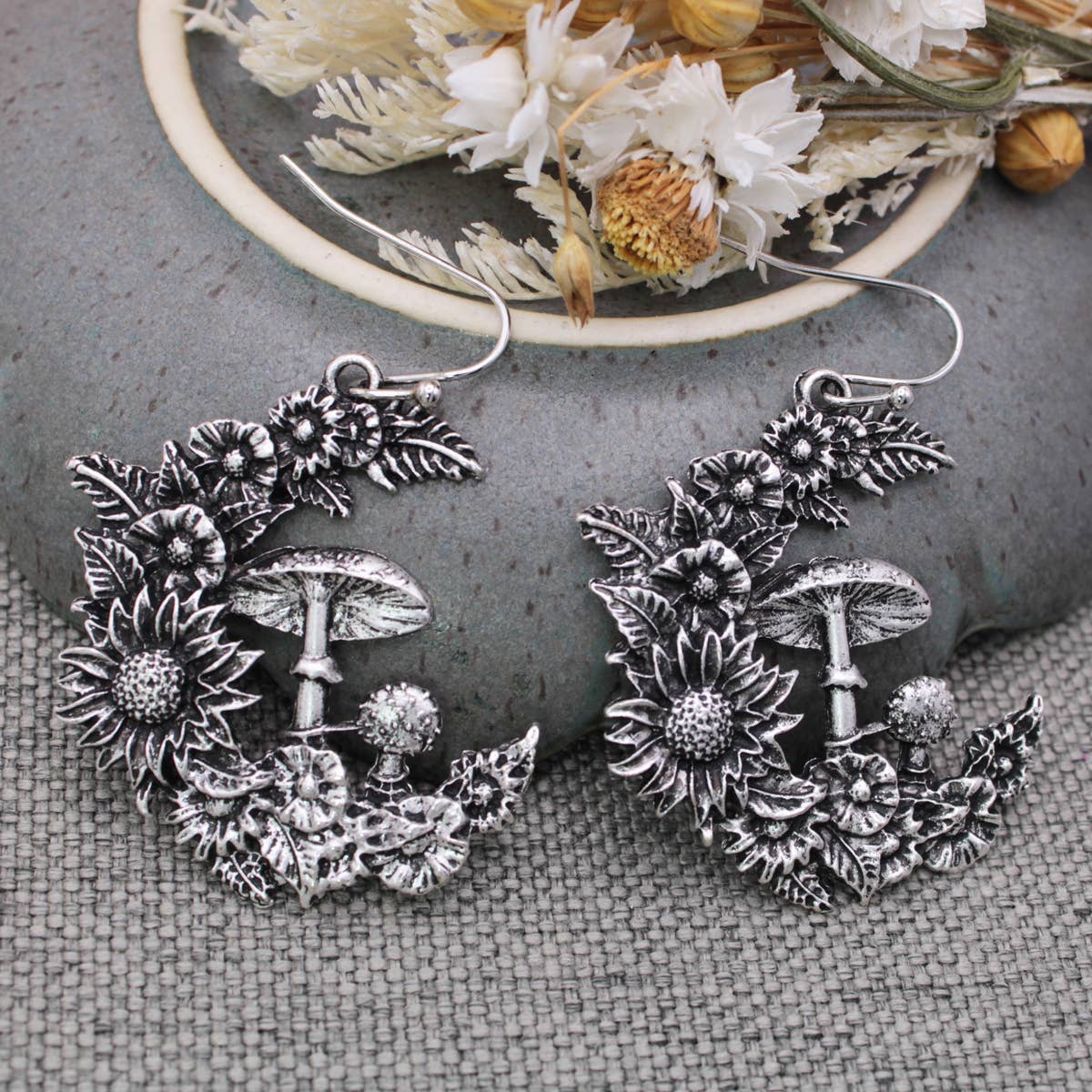 Mystic Mushroom Flower Moon Earrings