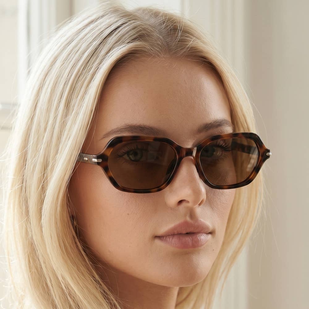Faceted Hexagon Frame Sunglasses