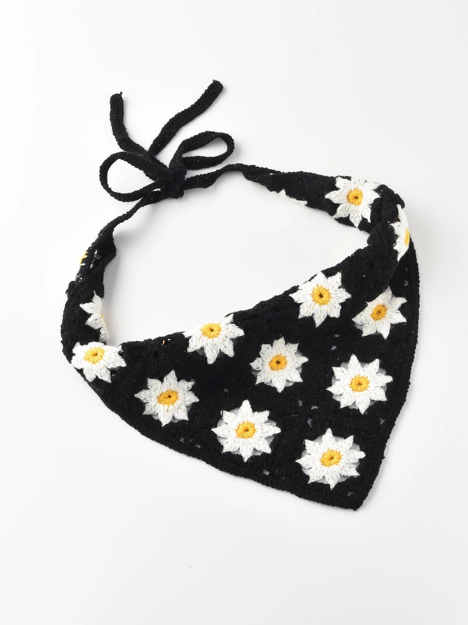 Daisy Knit Crochet Bandana