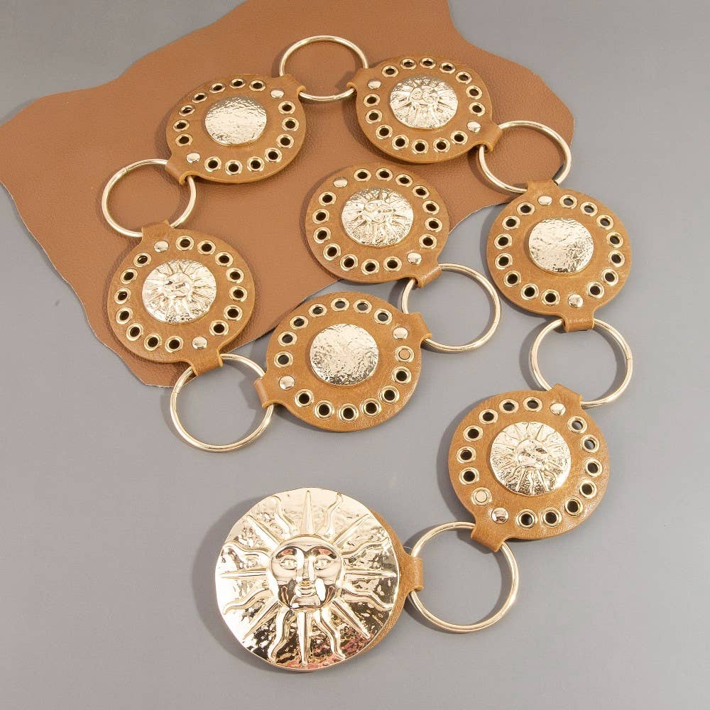 Gold Sun Concho Ring Chain Belt