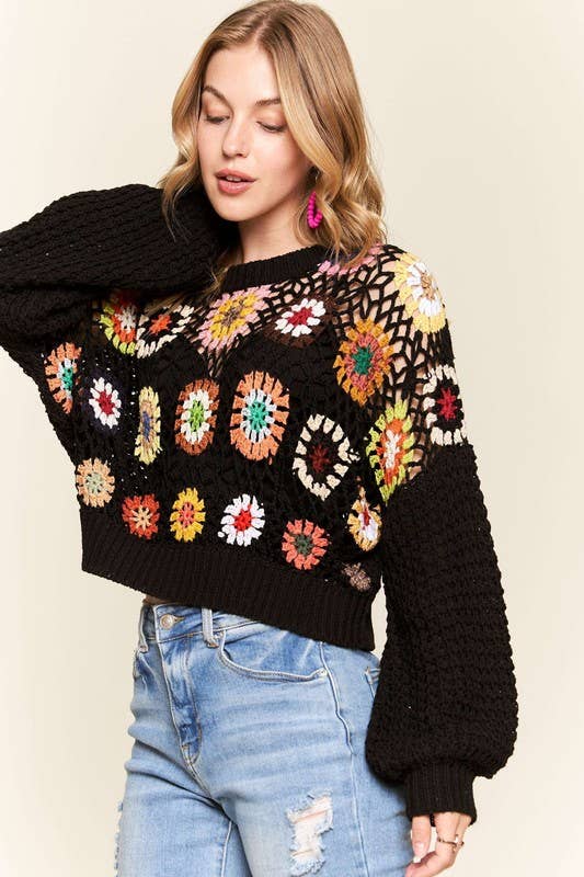 Granny Square Puff Sleeve Sweater