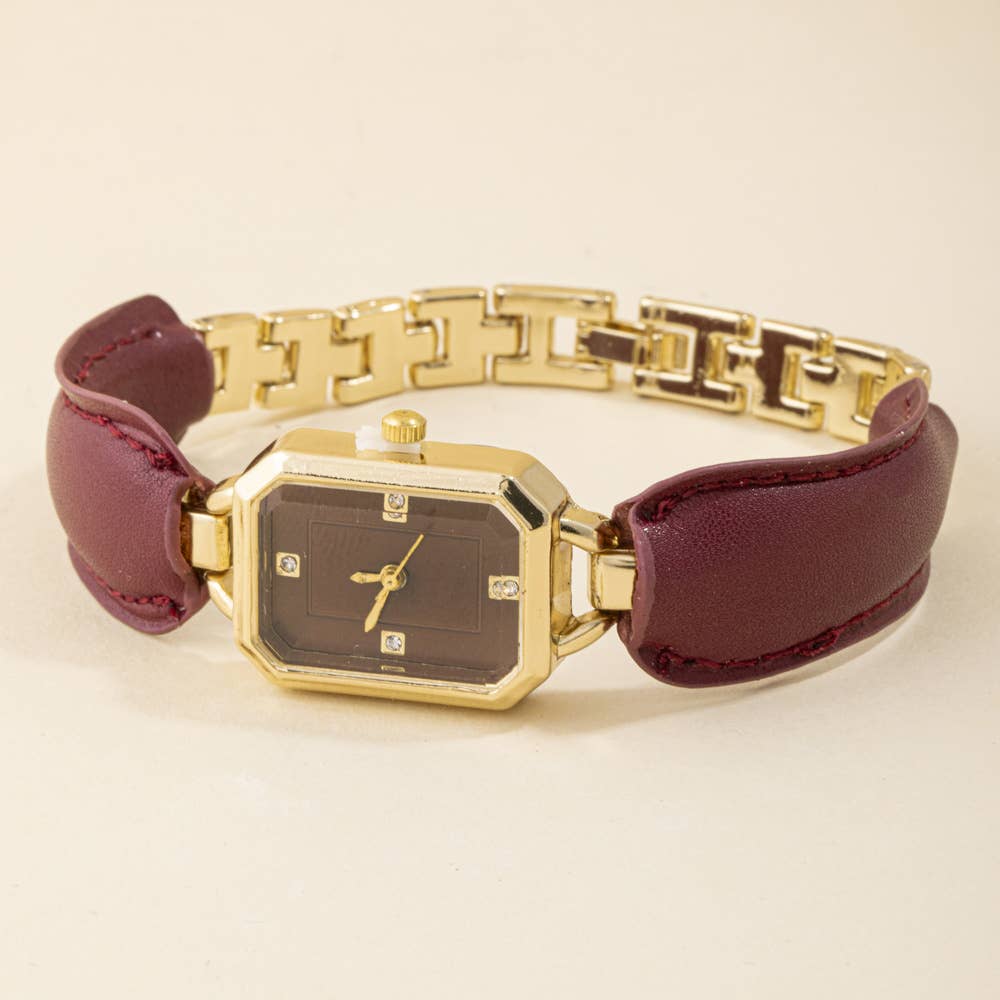 Vintage Octagon Leather Link Bracelet Watch