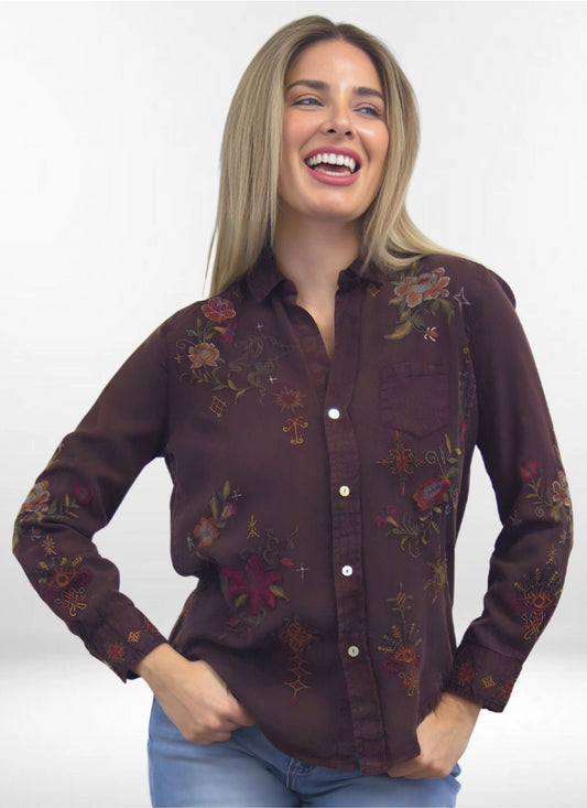 Amara Shirt | Embroidered Tencel Button-Up Top