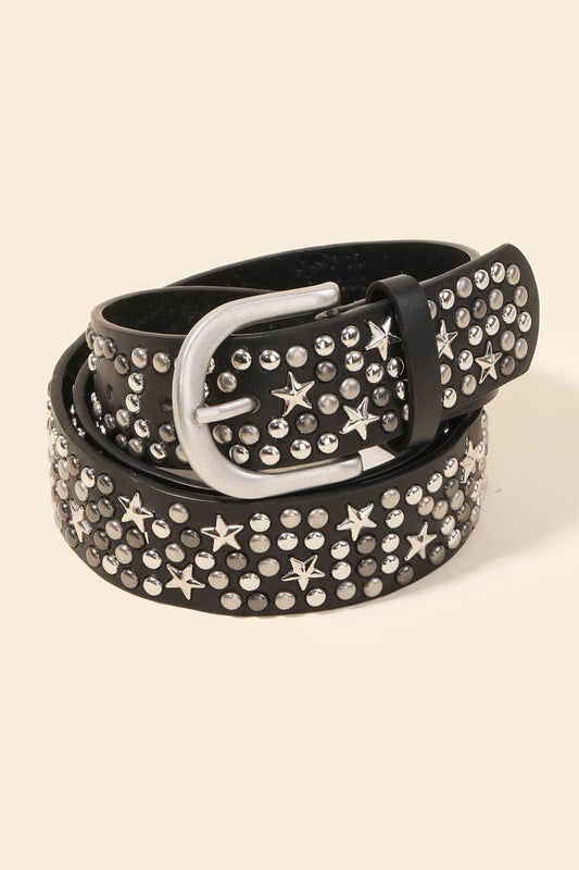 Metallic Stars And Stud Faux Leather Belt