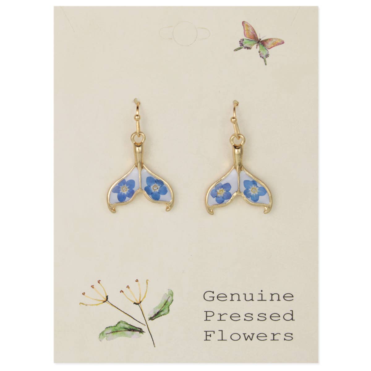 Ocean Blue Dried Flower Mermaid Tail Earrings