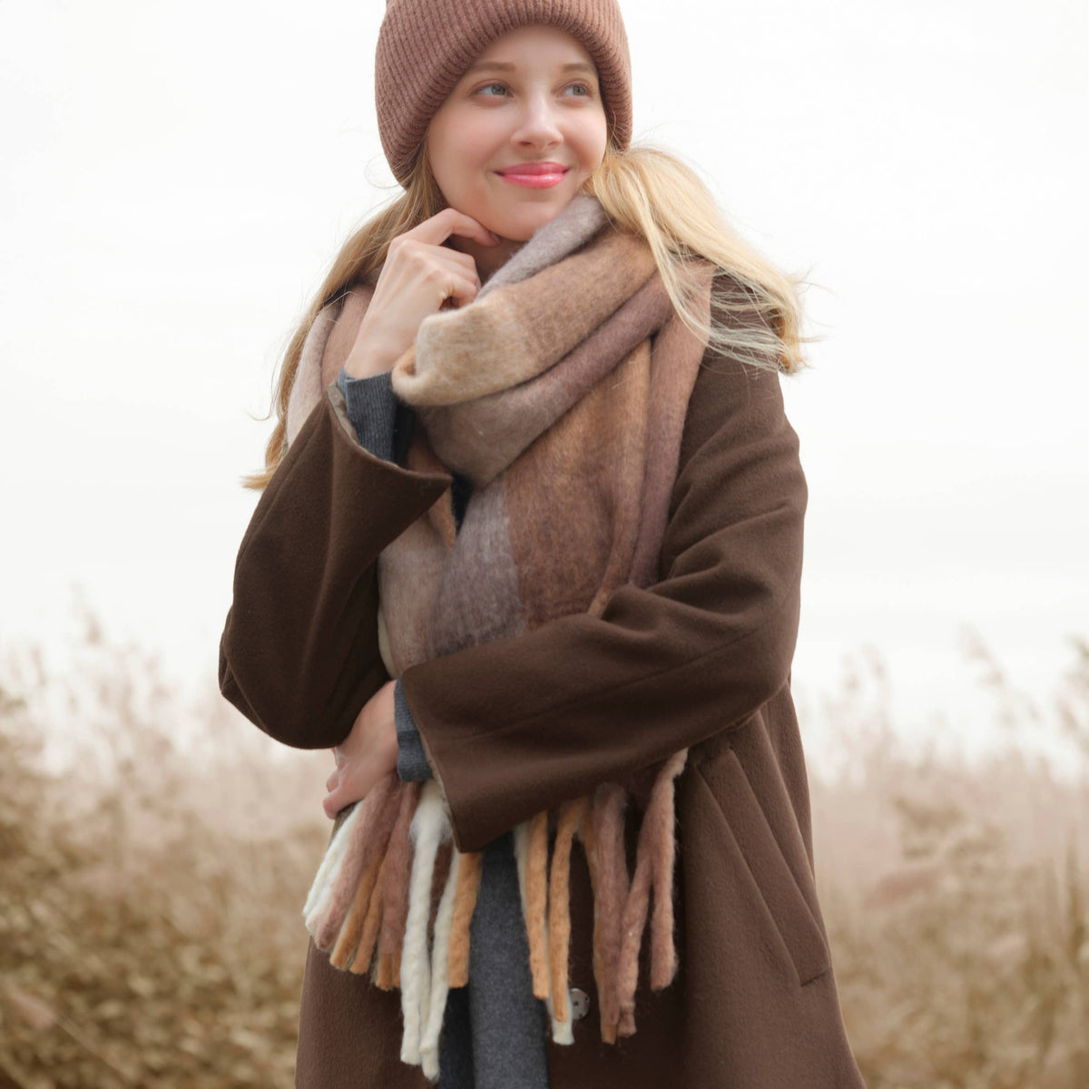 C.C Color Block Plaid Checkered Scarf