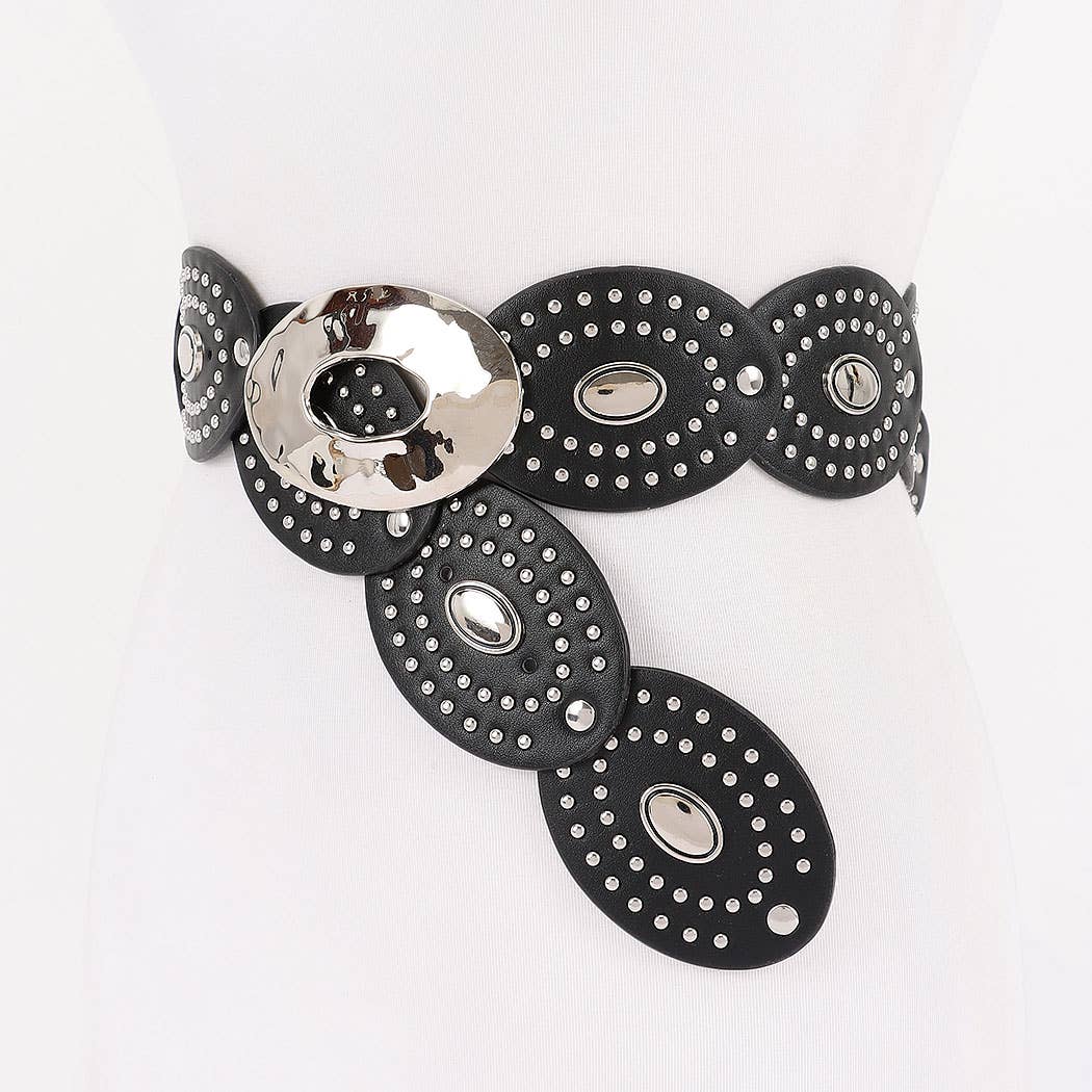 Edgy Oval Buckle Studded Belt
