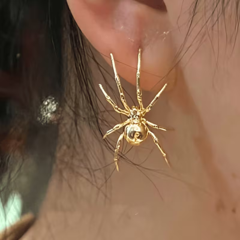 Gold Spider Hook Earrings