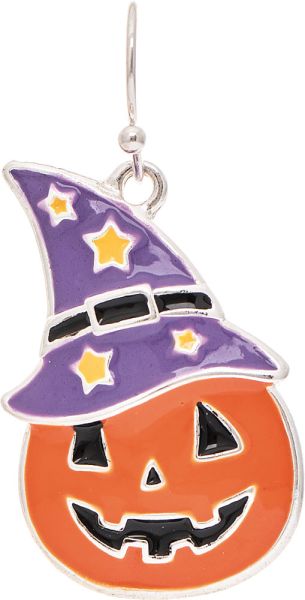 Purple Witch Hat Pumpkin Face Earrings