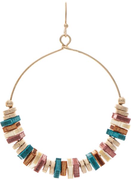 Gold Multicolor Square Wood Bead Circle Earring