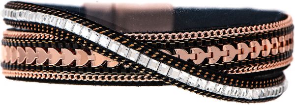 Black Silver Crystal Crossover Magnetic Clasp Bracelet