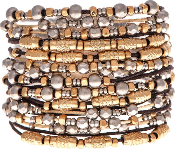Gold Brown Ivory Cord Charm Beads Magnetic Bracelet