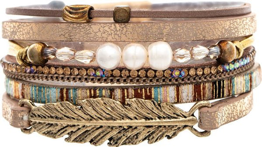 Feather Crystal & Freshwater Pearl Magnetic Bracelet