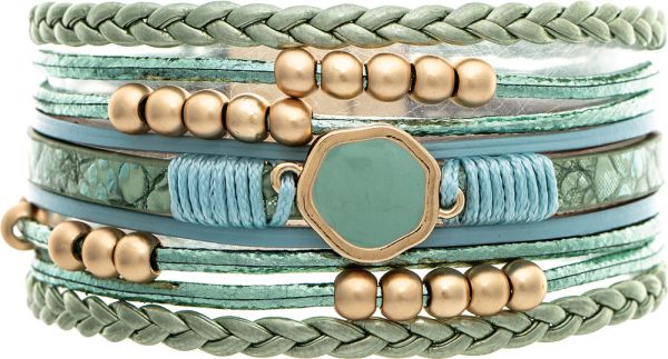 Gold Green Aqua Braided Enamel Top Magnetic Bracelet