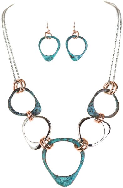 Patina Mix Abstract Rings Necklace Set