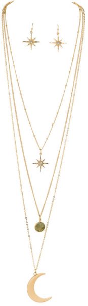 3 Layer Moon Star Necklace Set
