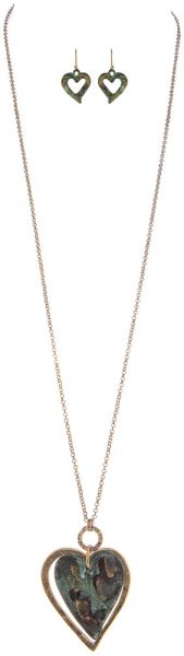 Patina Heart Necklace Set