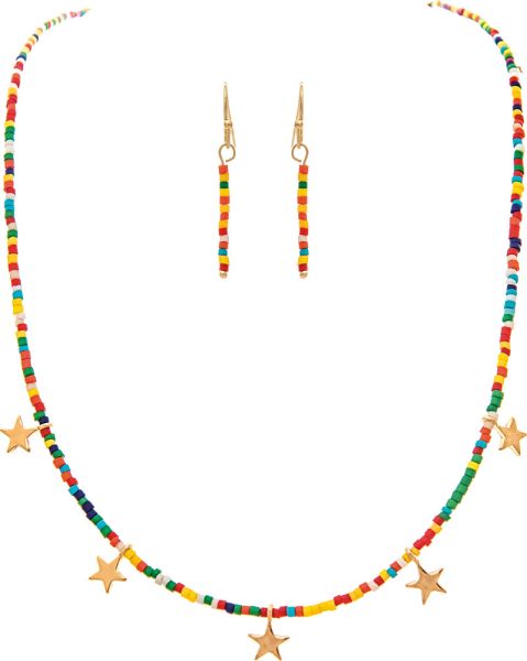 Gold Charms Multi Seed Bead Necklace Set