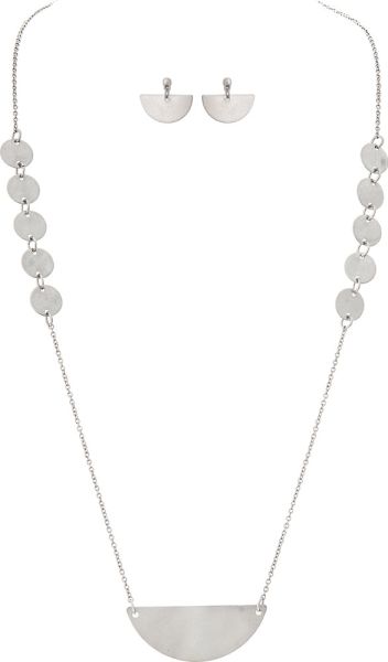 Silver Half Moon Disc Necklace Set