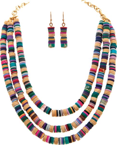 Layered Rubber Disc Necklace Set